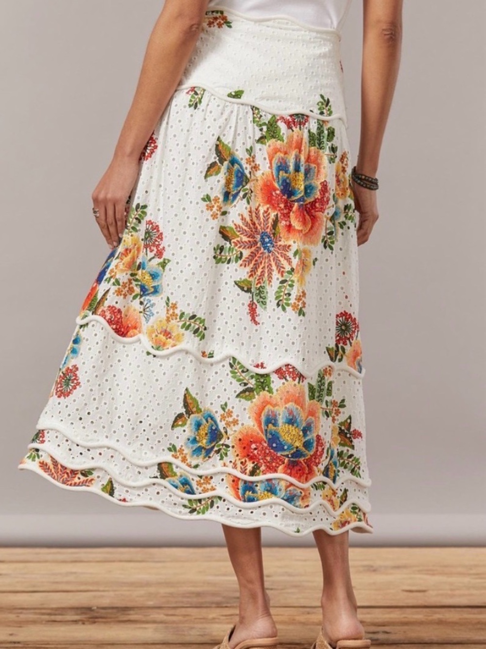FARM Rio Delicate Garden Eyelet Midi Skirt Size Medium NWT $265 - Picture 4 of 10